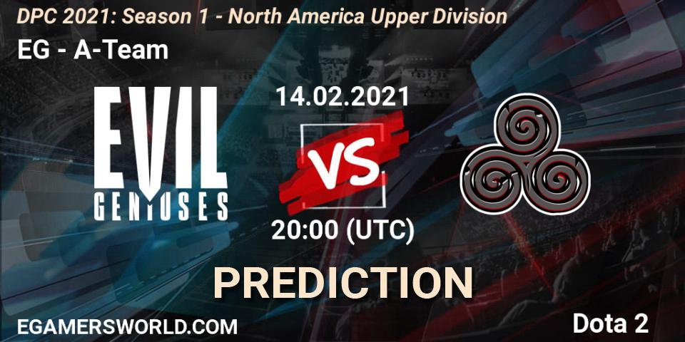 Prognose für das Spiel Evil Geniuses VS A-Team. 14.02.2021 at 20:00. Dota 2 - DPC 2021: Season 1 - North America Upper Division
