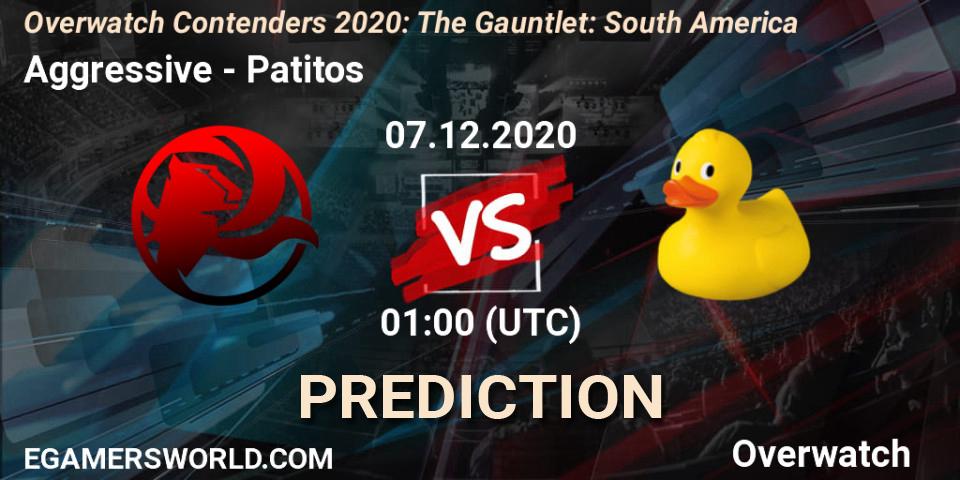 Prognose für das Spiel Aggressive VS Patitos. 07.12.2020 at 01:00. Overwatch - Overwatch Contenders 2020: The Gauntlet: South America