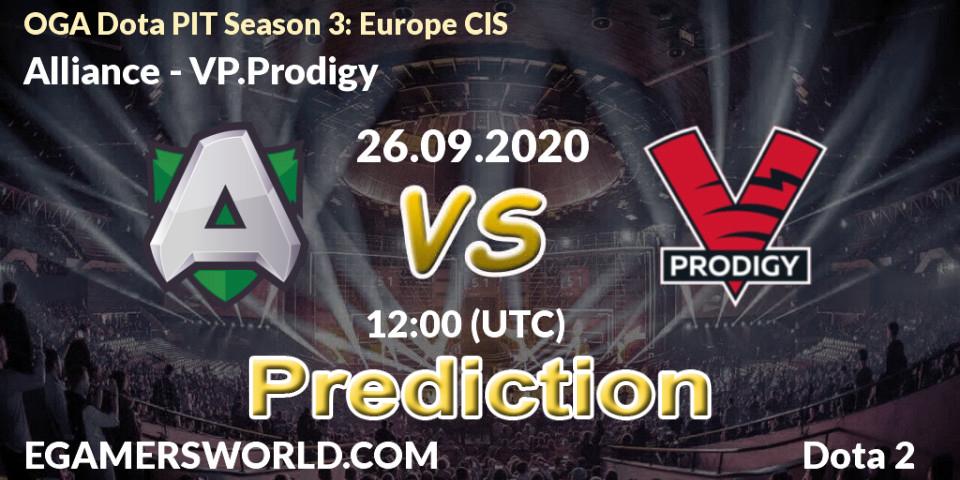 Prognose für das Spiel Alliance VS VP.Prodigy. 26.09.2020 at 12:00. Dota 2 - OGA Dota PIT Season 3: Europe CIS