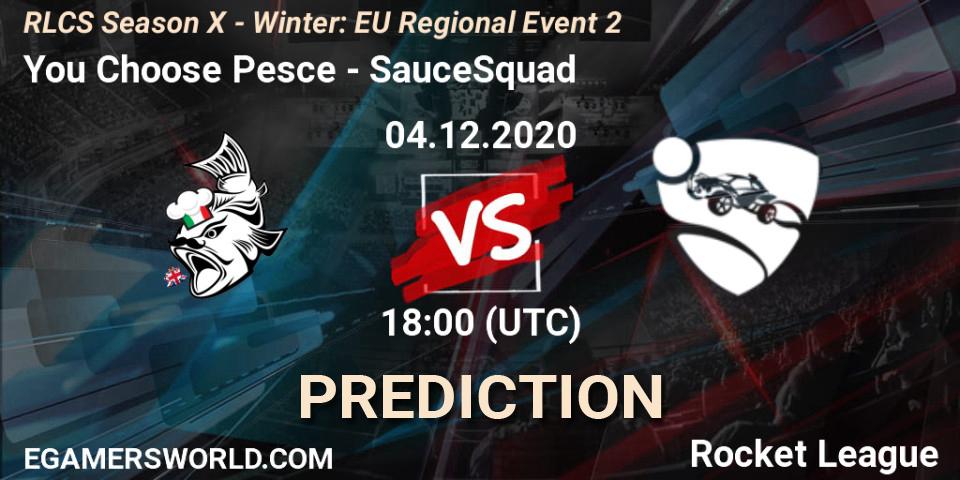 Prognose für das Spiel You Choose Pesce VS SauceSquad. 04.12.20. Rocket League - RLCS Season X - Winter: EU Regional Event 2