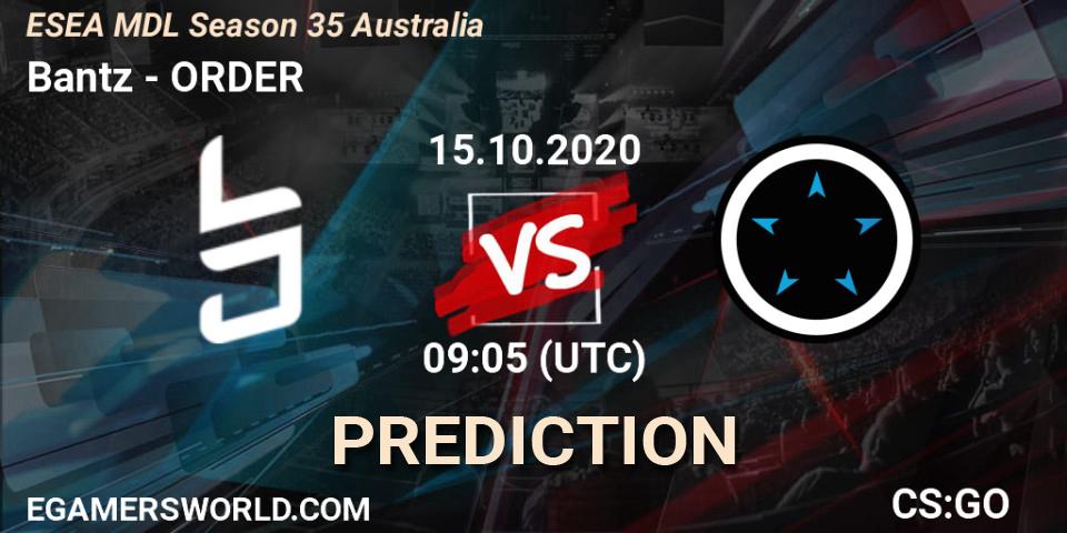 Prognose für das Spiel Bantz VS ORDER. 15.10.2020 at 09:30. Counter-Strike (CS2) - ESEA MDL Season 35 Australia
