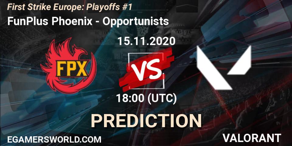Prognose für das Spiel FunPlus Phoenix VS Opportunists. 15.11.20. VALORANT - First Strike Europe: Playoffs #1