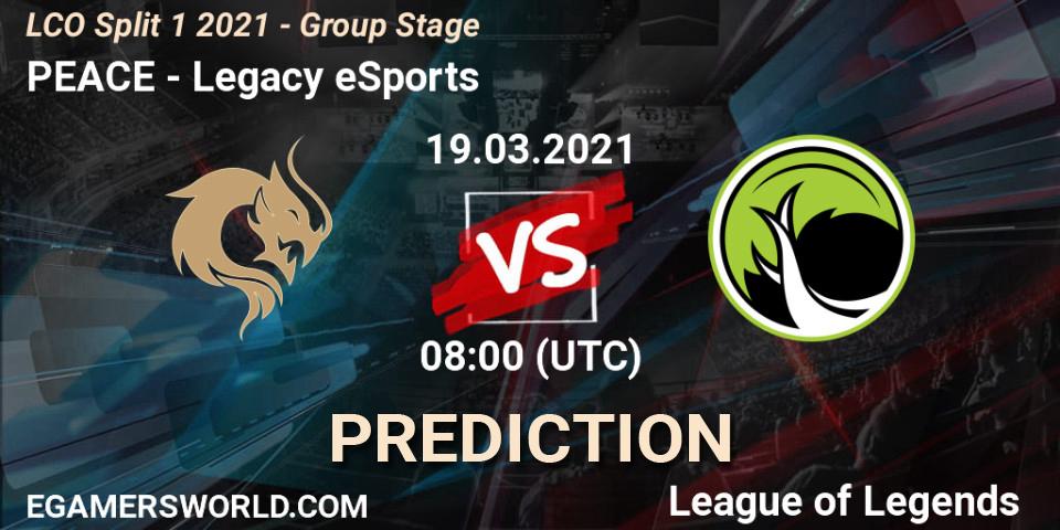 Prognose für das Spiel PEACE VS Legacy eSports. 19.03.2021 at 08:00. LoL - LCO Split 1 2021 - Group Stage