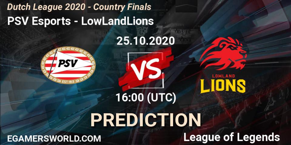 Prognose für das Spiel PSV Esports VS LowLandLions. 25.10.2020 at 17:03. LoL - Dutch League 2020 - Country Finals
