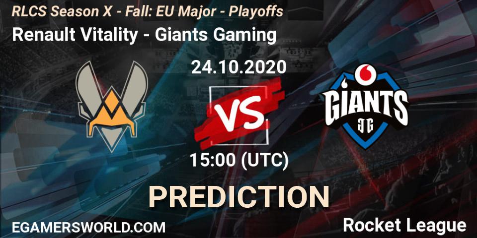 Prognose für das Spiel Renault Vitality VS Giants Gaming. 24.10.2020 at 15:00. Rocket League - RLCS Season X - Fall: EU Major - Playoffs