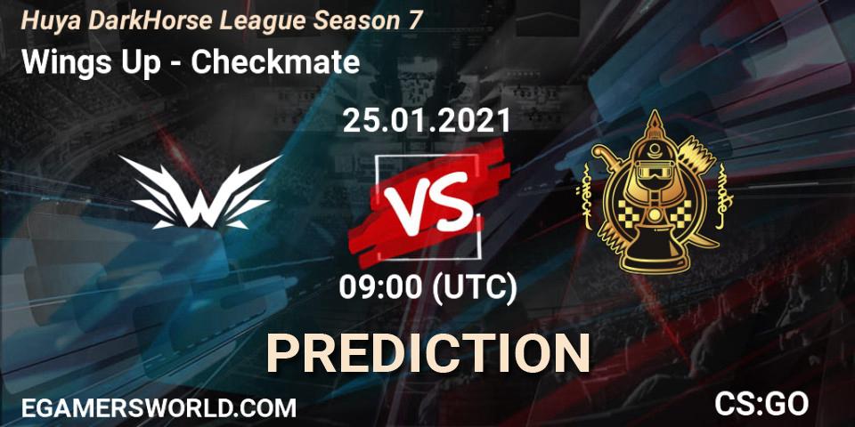 Prognose für das Spiel Wings Up VS Checkmate. 25.01.2021 at 09:00. Counter-Strike (CS2) - Huya DarkHorse League Season 7