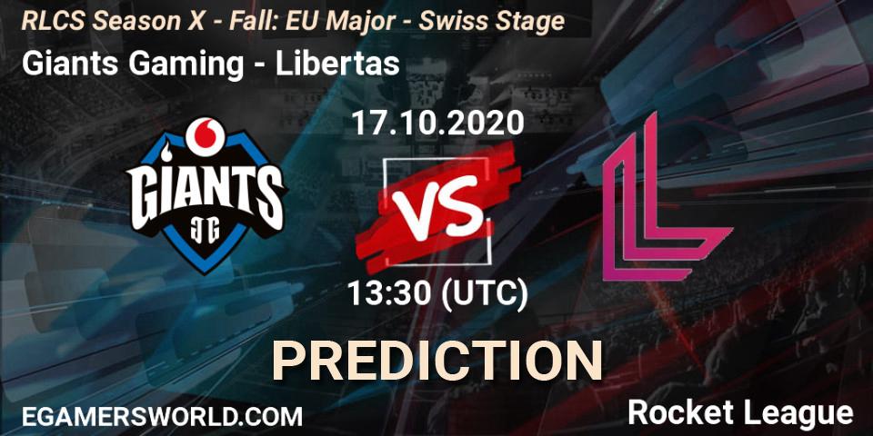 Prognose für das Spiel Giants Gaming VS Libertas. 17.10.2020 at 13:30. Rocket League - RLCS Season X - Fall: EU Major - Swiss Stage