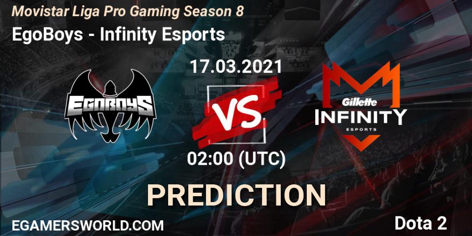 Prognose für das Spiel EgoBoys VS Infinity Esports. 16.03.21. Dota 2 - Movistar Liga Pro Gaming Season 8