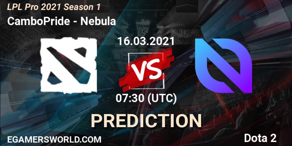 Prognose für das Spiel CamboPride VS Nebula. 16.03.21. Dota 2 - LPL Pro 2021 Season 1