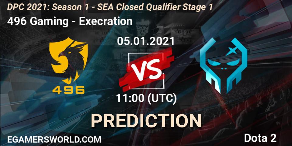 Prognose für das Spiel 496 Gaming VS Execration. 05.01.2021 at 09:37. Dota 2 - DPC 2021: Season 1 - SEA Closed Qualifier Stage 1