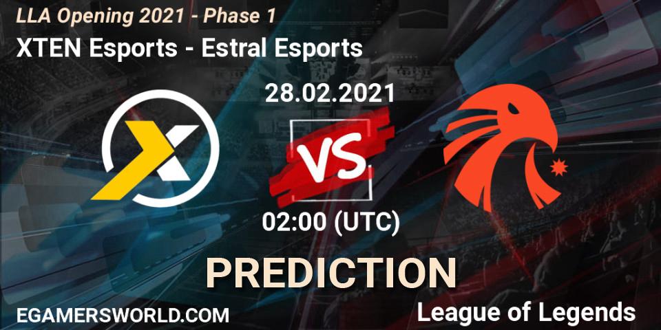 Prognose für das Spiel XTEN Esports VS Estral Esports. 28.02.2021 at 02:15. LoL - LLA Opening 2021 - Phase 1