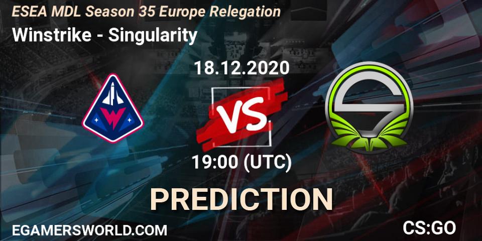 Prognose für das Spiel Winstrike VS Singularity. 18.12.2020 at 17:00. Counter-Strike (CS2) - ESEA MDL Season 35 Europe Relegation