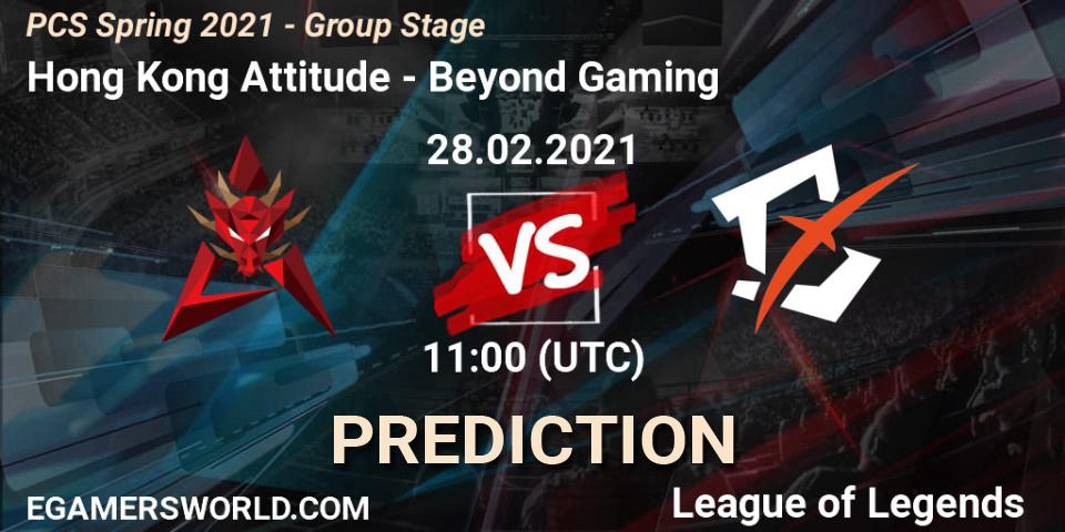 Prognose für das Spiel Hong Kong Attitude VS Beyond Gaming. 28.02.2021 at 10:55. LoL - PCS Spring 2021 - Group Stage