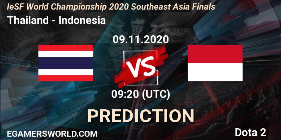 Prognose für das Spiel Thailand VS Indonesia. 09.11.2020 at 10:00. Dota 2 - IeSF World Championship 2020 Southeast Asia Finals