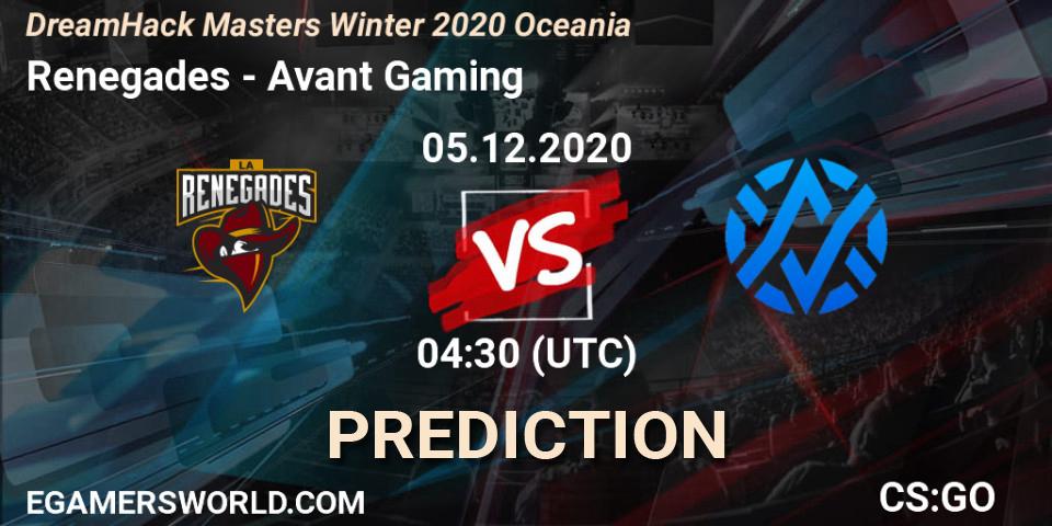 Prognose für das Spiel Renegades VS Avant Gaming. 05.12.20. CS2 (CS:GO) - DreamHack Masters Winter 2020 Oceania