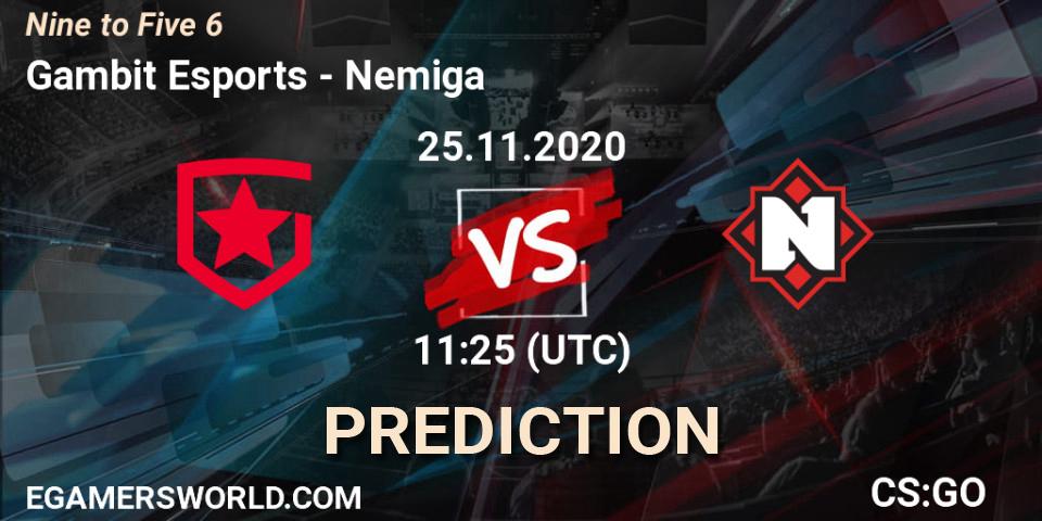 Prognose für das Spiel Gambit Esports VS Nemiga. 25.11.2020 at 11:25. Counter-Strike (CS2) - Nine to Five 6