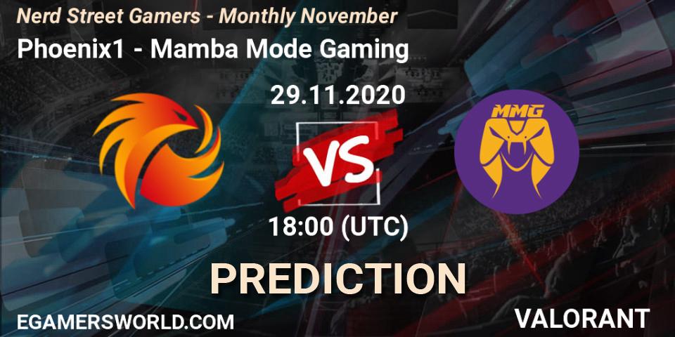 Prognose für das Spiel Phoenix1 VS Mamba Mode Gaming. 29.11.2020 at 18:00. VALORANT - Nerd Street Gamers - Monthly November