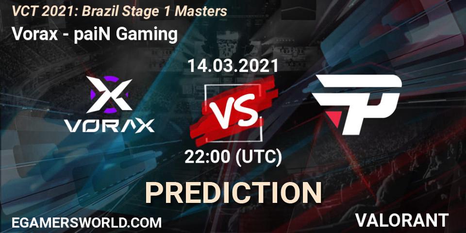 Prognose für das Spiel Vorax VS paiN Gaming. 14.03.2021 at 22:00. VALORANT - VCT 2021: Brazil Stage 1 Masters