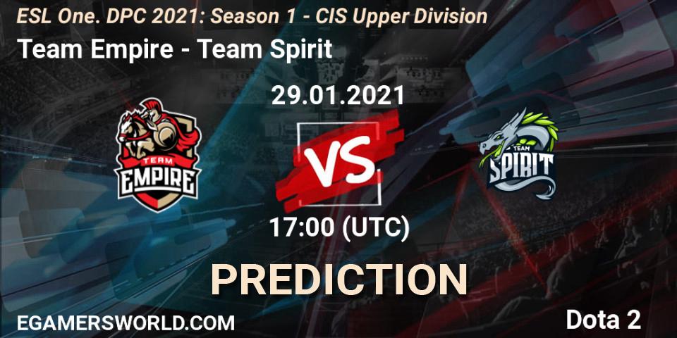 Prognose für das Spiel Team Empire VS Team Spirit. 29.01.21. Dota 2 - ESL One. DPC 2021: Season 1 - CIS Upper Division