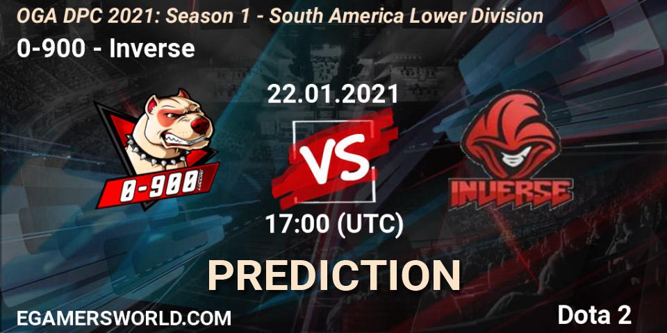 Prognose für das Spiel 0-900 VS Inverse. 22.01.21. Dota 2 - OGA DPC 2021: Season 1 - South America Lower Division