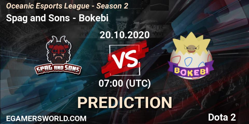 Prognose für das Spiel Spag and Sons VS Bokebi. 20.10.2020 at 07:01. Dota 2 - Oceanic Esports League - Season 2