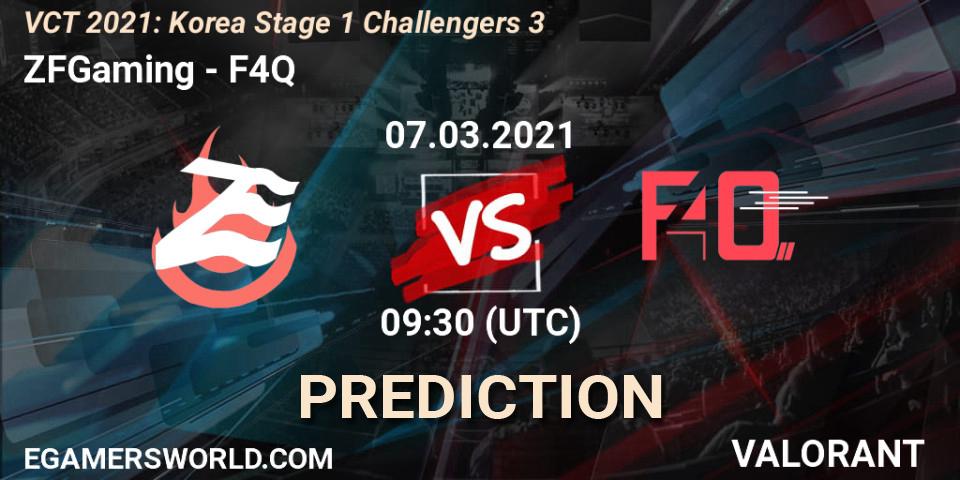 Prognose für das Spiel ZFGaming VS F4Q. 07.03.2021 at 09:30. VALORANT - VCT 2021: Korea Stage 1 Challengers 3