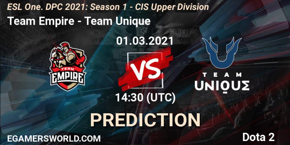Prognose für das Spiel Team Empire VS Team Unique. 28.02.21. Dota 2 - ESL One. DPC 2021: Season 1 - CIS Upper Division