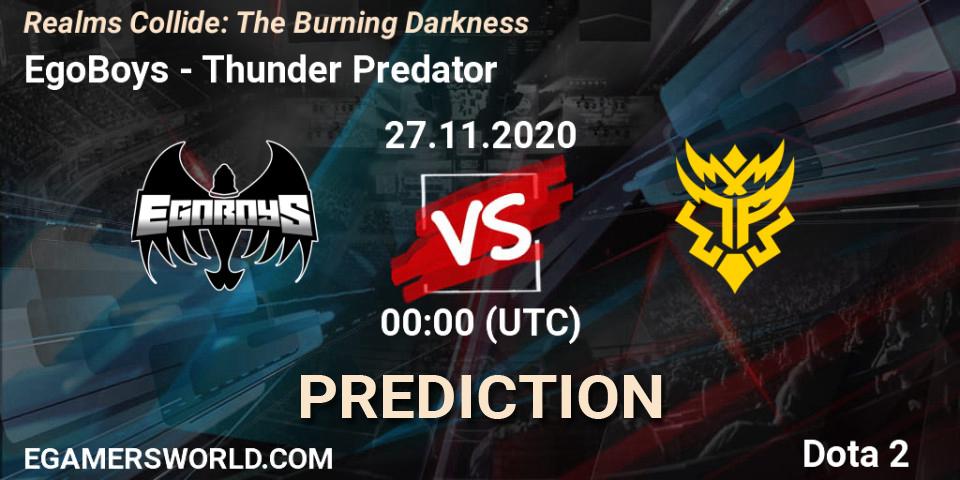 Prognose für das Spiel EgoBoys VS Thunder Predator. 27.11.20. Dota 2 - Realms Collide: The Burning Darkness