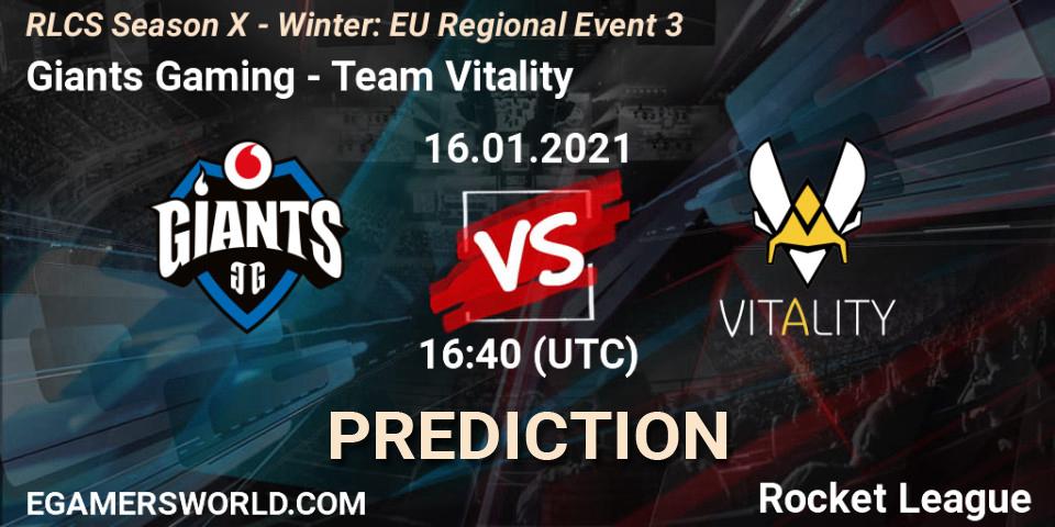 Prognose für das Spiel Giants Gaming VS Team Vitality. 16.01.2021 at 17:40. Rocket League - RLCS Season X - Winter: EU Regional Event 3