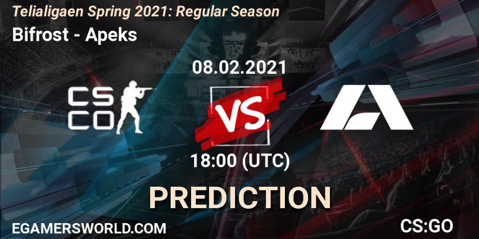 Prognose für das Spiel Bifrost VS Apeks. 08.02.2021 at 18:00. Counter-Strike (CS2) - Telialigaen Spring 2021: Regular Season