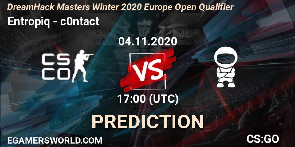 Prognose für das Spiel Entropiq VS c0ntact. 04.11.20. CS2 (CS:GO) - DreamHack Masters Winter 2020 Europe Open Qualifier