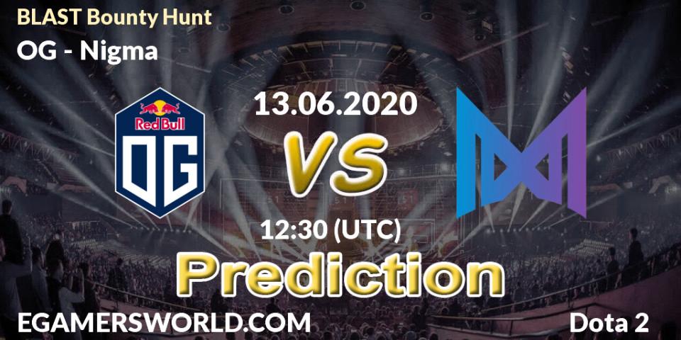 Prognose für das Spiel OG VS Nigma. 13.06.20. Dota 2 - BLAST Bounty Hunt