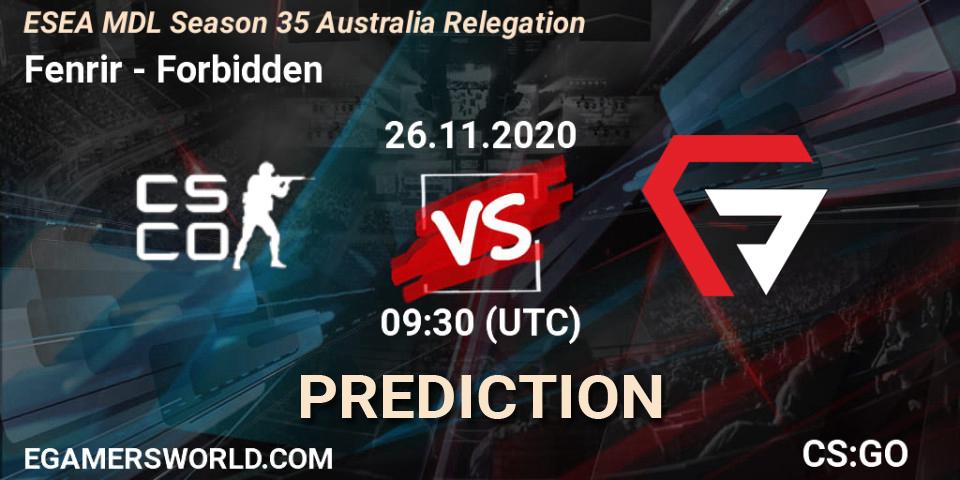 Prognose für das Spiel Fenrir VS Forbidden. 26.11.2020 at 09:30. Counter-Strike (CS2) - ESEA MDL Season 35 Australia Relegation