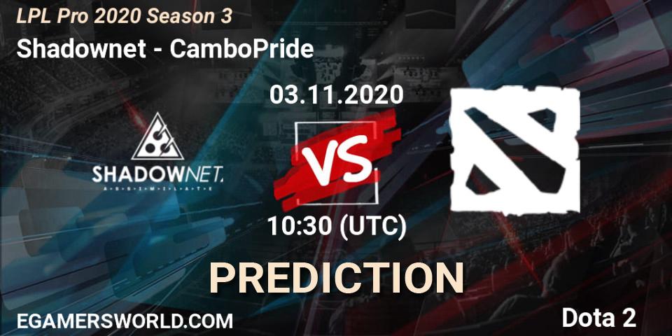 Prognose für das Spiel Shadownet VS CamboPride. 03.11.20. Dota 2 - LPL Pro 2020 Season 3