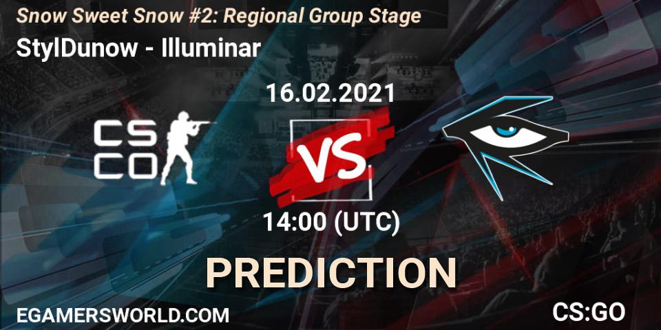 Prognose für das Spiel StylDunow VS Illuminar. 16.02.2021 at 14:00. Counter-Strike (CS2) - Snow Sweet Snow #2: Regional Group Stage