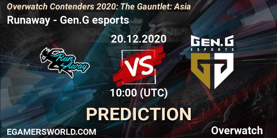 Prognose für das Spiel Runaway VS Gen.G esports. 20.12.20. Overwatch - Overwatch Contenders 2020: The Gauntlet: Asia
