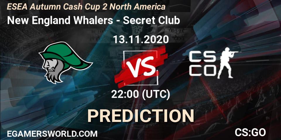 Prognose für das Spiel New England Whalers VS Secret Club. 13.11.20. CS2 (CS:GO) - ESEA Autumn Cash Cup 2 North America