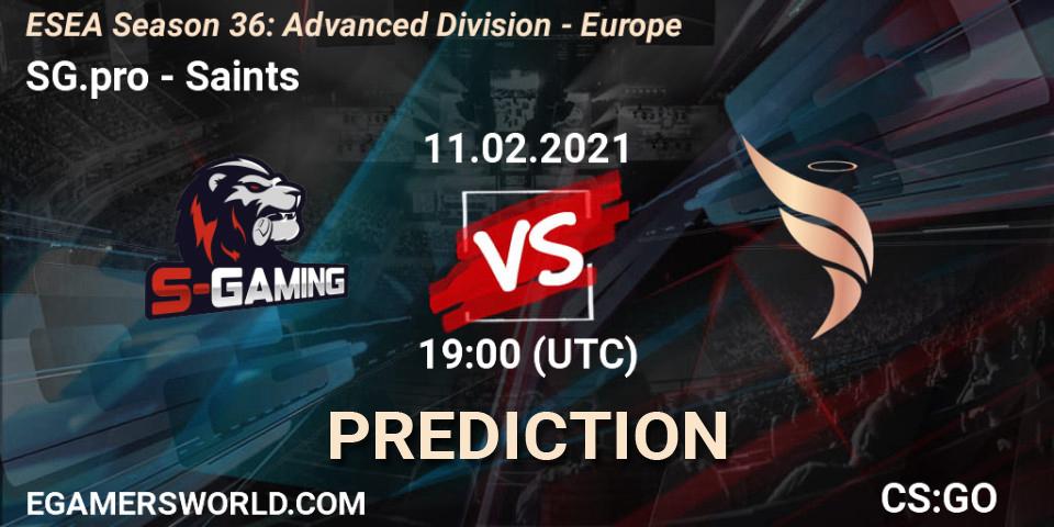 Prognose für das Spiel SG.pro VS Saints. 11.02.21. CS2 (CS:GO) - ESEA Season 36: Europe - Advanced Division