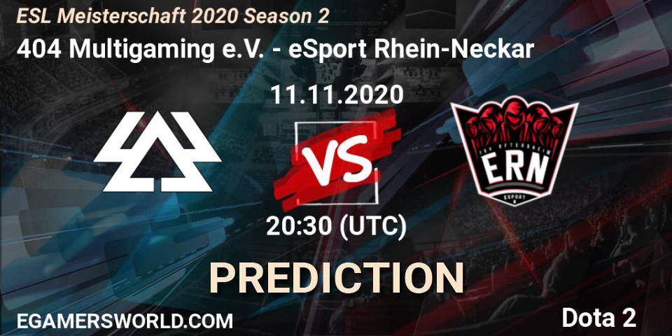 Prognose für das Spiel 404 Multigaming e.V. VS eSport Rhein-Neckar. 11.11.2020 at 20:29. Dota 2 - ESL Meisterschaft 2020 Season 2