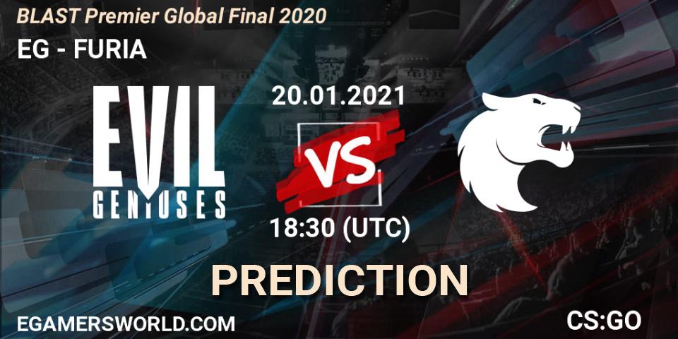 Prognose für das Spiel EG VS FURIA. 20.01.2021 at 17:45. Counter-Strike (CS2) - BLAST Premier Global Final 2020