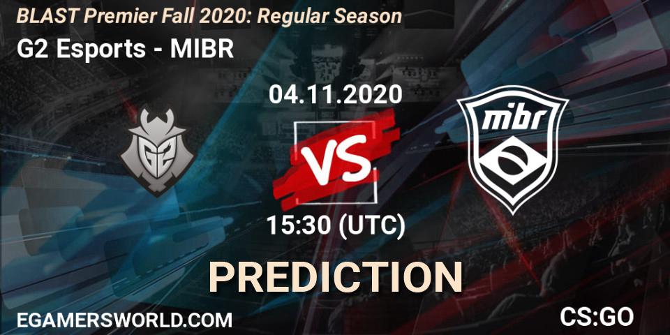 Prognose für das Spiel G2 Esports VS MIBR. 04.11.2020 at 15:30. Counter-Strike (CS2) - BLAST Premier Fall 2020: Regular Season
