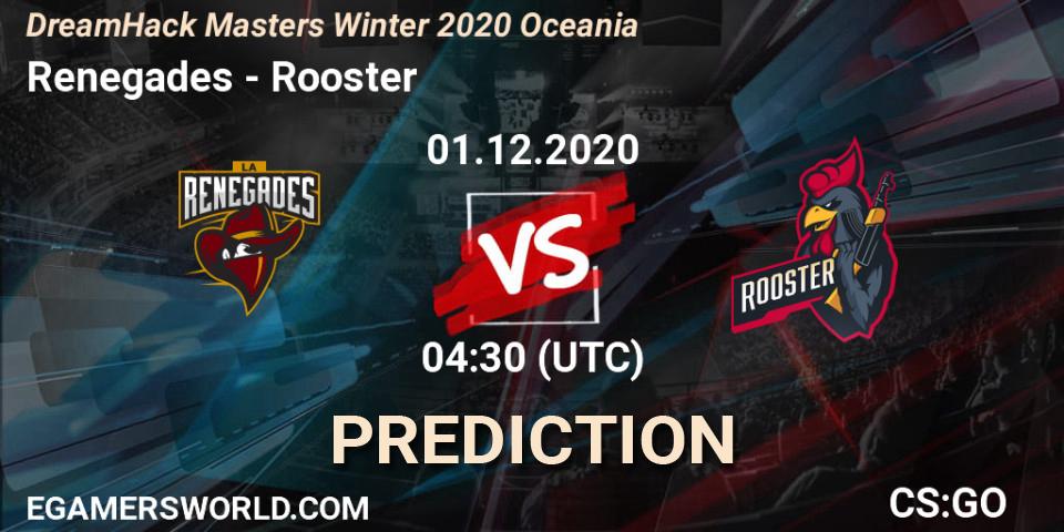 Prognose für das Spiel Renegades VS Rooster. 01.12.2020 at 04:30. Counter-Strike (CS2) - DreamHack Masters Winter 2020 Oceania