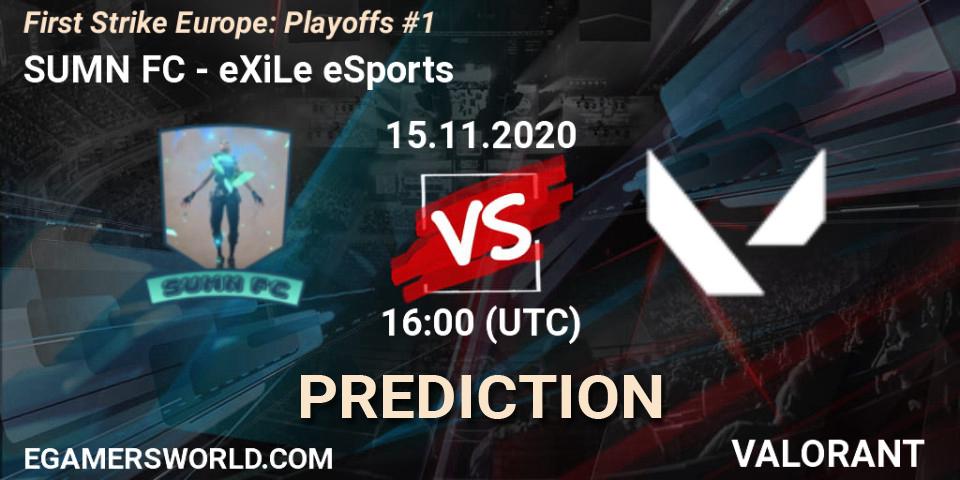 Prognose für das Spiel SUMN FC VS eXiLe eSports. 15.11.20. VALORANT - First Strike Europe: Playoffs #1