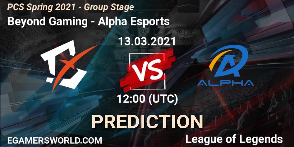 Prognose für das Spiel Beyond Gaming VS Alpha Esports. 13.03.21. LoL - PCS Spring 2021 - Group Stage