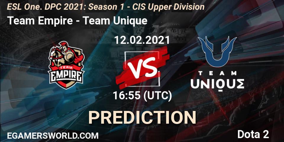 Prognose für das Spiel Team Empire VS Team Unique. 12.02.21. Dota 2 - ESL One. DPC 2021: Season 1 - CIS Upper Division