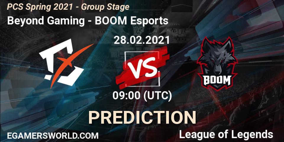 Prognose für das Spiel Beyond Gaming VS BOOM Esports. 28.02.2021 at 08:50. LoL - PCS Spring 2021 - Group Stage