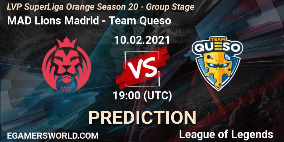 Prognose für das Spiel MAD Lions Madrid VS Team Queso. 10.02.2021 at 19:15. LoL - LVP SuperLiga Orange Season 20 - Group Stage