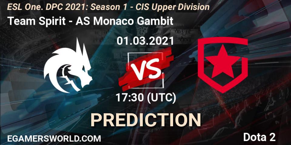 Prognose für das Spiel Team Spirit VS AS Monaco Gambit. 28.02.21. Dota 2 - ESL One. DPC 2021: Season 1 - CIS Upper Division