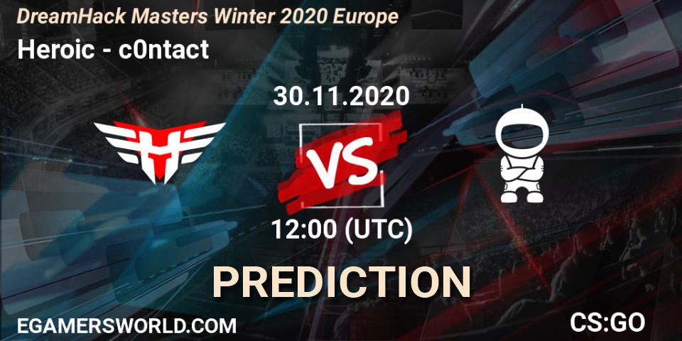 Prognose für das Spiel Heroic VS c0ntact. 30.11.20. CS2 (CS:GO) - DreamHack Masters Winter 2020 Europe