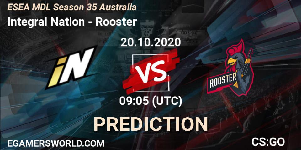 Prognose für das Spiel Integral Nation VS Rooster. 20.10.2020 at 09:05. Counter-Strike (CS2) - ESEA MDL Season 35 Australia